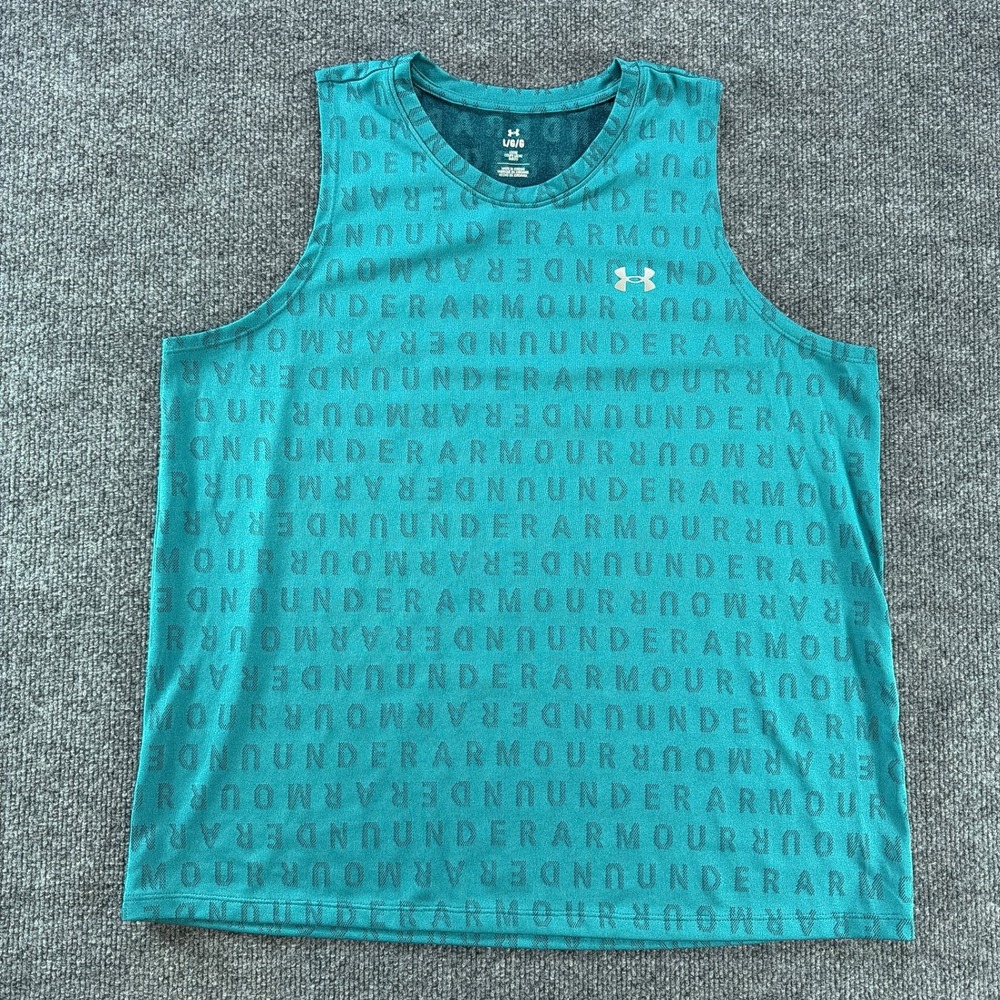 Under Armour Womens Teal Blue Logo Print Sleeveless Athletic Tank Top Large